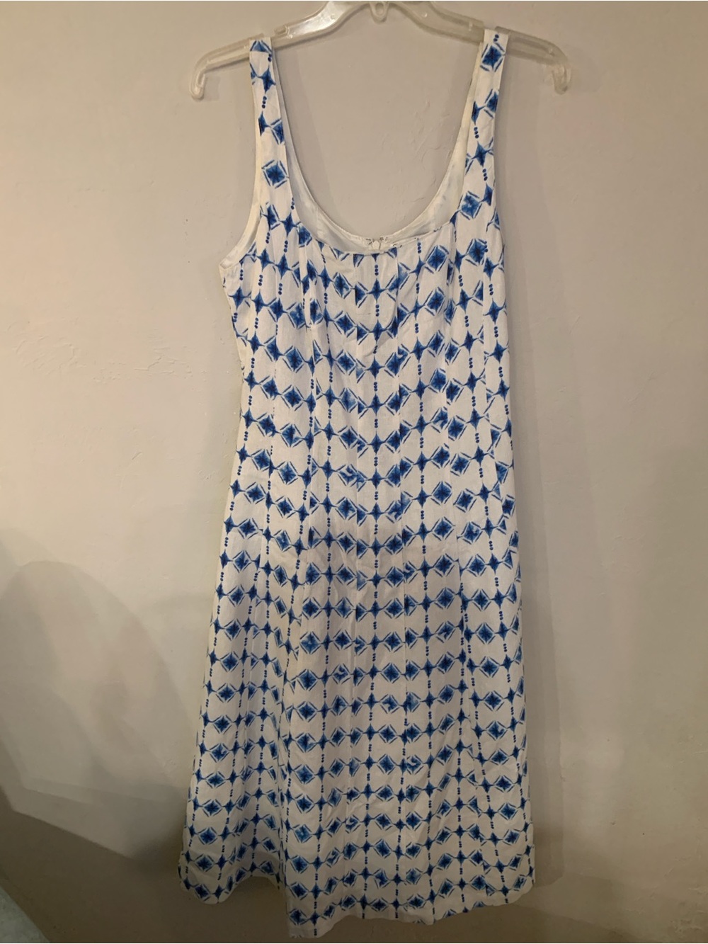 Christian Lacroix White with Blue Geometric Print Lined Sleeveless Dress M